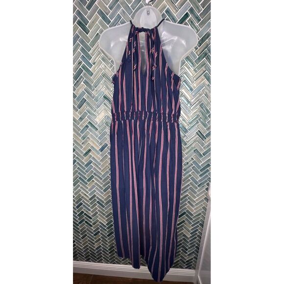 UNIVERSAL THREAD RED WHITE BLUE STRIPE COTTON WIDE LEG CROPPED JUMPSUIT HALTER L - Picture 6 of 10